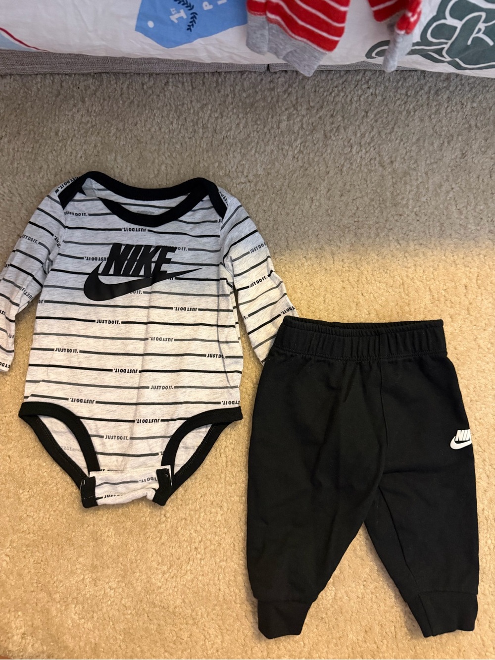 Nike Black & White Striped Baby One-Piece Bodysuit with Black Joggers